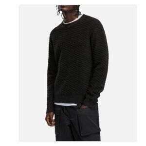 Mode of One Men Relaxed Fit Diagonal Texture Sweater  Deep Black Large